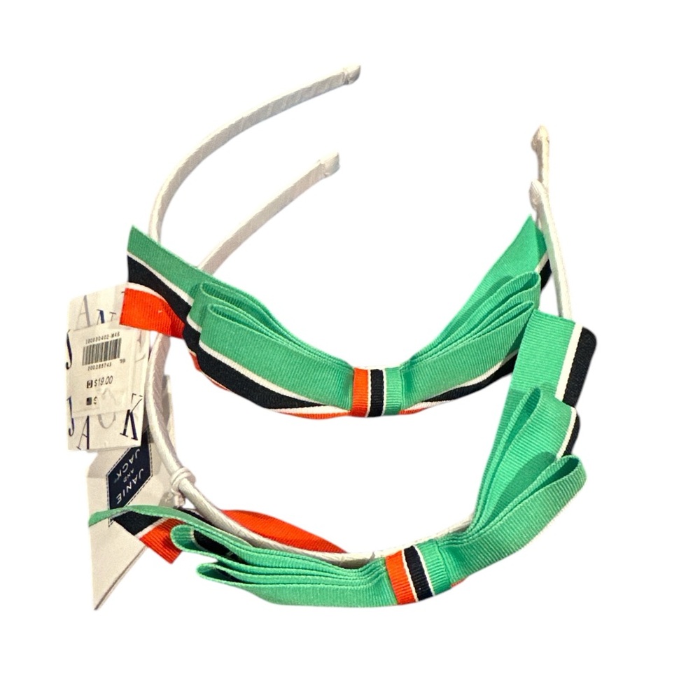 JANIE AND JACK STRIPED GREEN BLUE ORANGE BOW WIRED HEADBAND